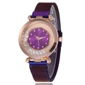 Elegant ladies watch with purple dial, rose gold case and magnetic mesh strap - Purple