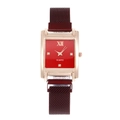 Elegant square women's watch with red dial, rose gold case, and magnetic mesh strap - Red