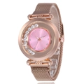 Montre femme or rose avec cadran rose, cristaux mobiles et bracelet en maille milanaise - Rose
