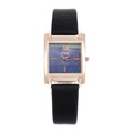 Minimalist square quartz watch with rose gold case and green marble dial on black leather - Black