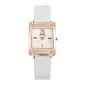 Elegant rose gold rectangular quartz watch with white leather strap and Roman numerals - White