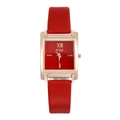 Square quartz watch for women with red leather strap and rose gold metal casing - Red