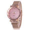Montre quartz femme or rose avec cadran rose scintillant et bracelet en maille - Rose
