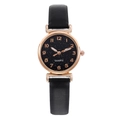 Women's minimalist quartz watch with black starry sky dial and rose gold metal case - Black