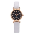 Elegant women's quartz watch featuring a black starry sky dial and white leather strap - White
