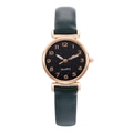 Elegant women's quartz watch with green leather strap and starry black dial in rose gold - Green