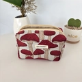 Detail of mushroom pattern jacquard bag with double zippers and gold satin lining - Red Mushroom / Medium Storage Bag