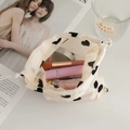 Champagne heart drawstring pouch in beige cotton linen for cosmetic storage - Small