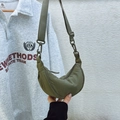 Army green nylon half-moon crossbody bag with adjustable thick fabric shoulder strap - Army Green