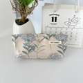 Dettaglio del tessuto jacquard floreale e della cerniera argentata del beauty case - Borsa Trucco Tarassaco Blu Piccola
