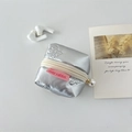 Silver PU leather mini storage pouch with embroidered butterfly and pearl zipper - Small Bow Silver
