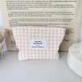 Detail of pink plaid makeup bag with cotton texture and smooth metallic zipper - Pink Plaid