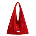 Borsa tote in feltro rosso con ricamo di uccelli e grafiche minimaliste per uso quotidiano - Rosso