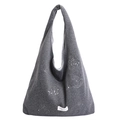 Borsa tote in feltro grigio con ricamo di uccelli bianchi per pendolari e studenti - Grigio