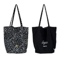 Große Shopper-Tasche in Schwarz und Zebradruck mit Beyou Merci Grafik und Metallplakette - Zebramuster Plüsch Doppelseitiger Dünner Riemen: Schwarz und Weiß