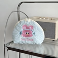 Trousse à cosmétiques matelassée bleu clair avec broderie lapin rose et double zip ours - Lapin Rose