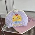 Purple quilted heart makeup bag with king lion embroidery and cute bear double zippers - Lion