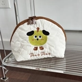 White heart-quilted cosmetic bag with cute pear embroidery and bear-shaped zippers - Green Pear