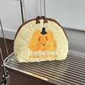 Quilted cream cosmetic bag with yellow bell pepper embroidery and bear zipper pull - Bell Pepper