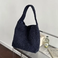 Sac fourre-tout minimaliste en laine pelucheuse bleu marine pour femme spacieux - Laine Marine