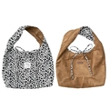 Borsa tote reversibile in velluto a coste marrone e stampa leopardata con coulisse - Camoscio Marrone/Stampa Leopardata Beige (Reversibile)