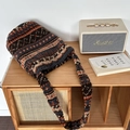 Retro plush bucket bag with bohemian leopard jacquard pattern and wide shoulder strap - Ethnic Orange Blue Plush Style