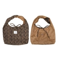 Borse tote retrò in velluto a coste marrone e stampa leopardata con chiusura a fiocco - Camoscio Marrone/Stampa Leopardata Marrone (Reversibile)