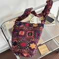 Ethnic vintage geometric pattern plush shoulder bag with blue and red bohemian motifs - Hexagram Plush Style