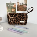 Große Kapazität Cord Federmäppchen mit Leopardenmuster, Doppelreißverschluss und Tragegurt - Retro Braun Leopard