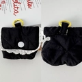 Black quilted floral earphone case with white lace edges and yellow carabiner clip - Embroidered Black Bow