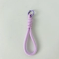 Detail of purple woven rope keychain with sturdy circular metal spring clip fastener - Purple Lanyard
