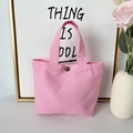 Detailed view of pink canvas tote bag showing metal snap closure and dual handles - 8oz - Snap Button Style / Pink
