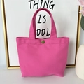 Detail of rose red canvas tote with vintage metal button closure and durable stitching - 8oz - Snap Button Style / Rose Red