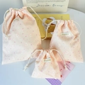 Three-piece set of pink corduroy drawstring storage bags with cute rabbit and strawberry prints - Large / Corduroy Pink Strawberry Rabbit