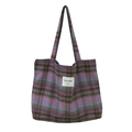 Borsa tote vintage in tweed con motivi a quadri viola e verdi per l'autunno - Quadri Rosa e Verde