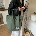 Minimalist bean green nylon tote bag with double straps and Devon Merci label - Army Green (beyoumerci Label)