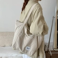 Minimalist cream white nylon tote bag with wide shoulder strap and external pocket - Beige (beyoumerci Label)