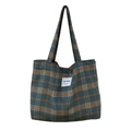 Borsa tote scozzese blu-grigio e arancione con etichetta fatta a mano per donne - Quadri Arancio Verde