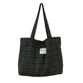 Borsa tote vintage a scacchi verde scuro in tela con spalline e logo bianco - Quadri Verdi