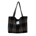 Classic plaid tote bag in dark brown and black pattern with stylish long shoulder straps - Orange-Black Plaid