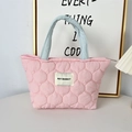 Borsa tote rosa trapuntata con manici azzurri e patch logo con coniglio bianco - Zucca Rosa Trapuntata (Manico Blu)