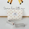 Detail of red heart embroidery on white waffle fabric toiletry bag with zipper - Lipstick Pouch