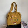 Sac fourre-tout en nylon jaune moutarde avec broderie champignon et cordon de serrage - Jaune Gingembre