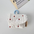 Cute white fabric earphone case with red heart embroidery, lace trim, and blue hook - Earphone Case