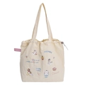 Borsa tote carina in tela bianco crema con ricami di gatti e cupcake - Spalla con Coulisse Ricamata: Illustrazione di Gatto (Beige)