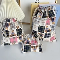 Dreiteiliges Set karierter Bären-Canvas-Aufbewahrungsbeutel mit Kordelzug in Größen - Koreanischer Stil Bär / Groß