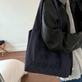 Large dark blue nylon tote bag with never say goodbye embroidery for stylish commuting - Navy Blue