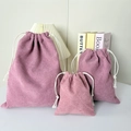 Three-piece set of pink corduroy drawstring storage pouches in various sizes - Small / Lotus Pink
