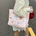 Pink heart quilted tote bag with cute cartoon puppy embroidery for daily casual use - Heart Quilted Pink Little Dog