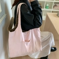 Sac fourre-tout en toile rose avec doublure léopard et poche frontale pratique - Rose